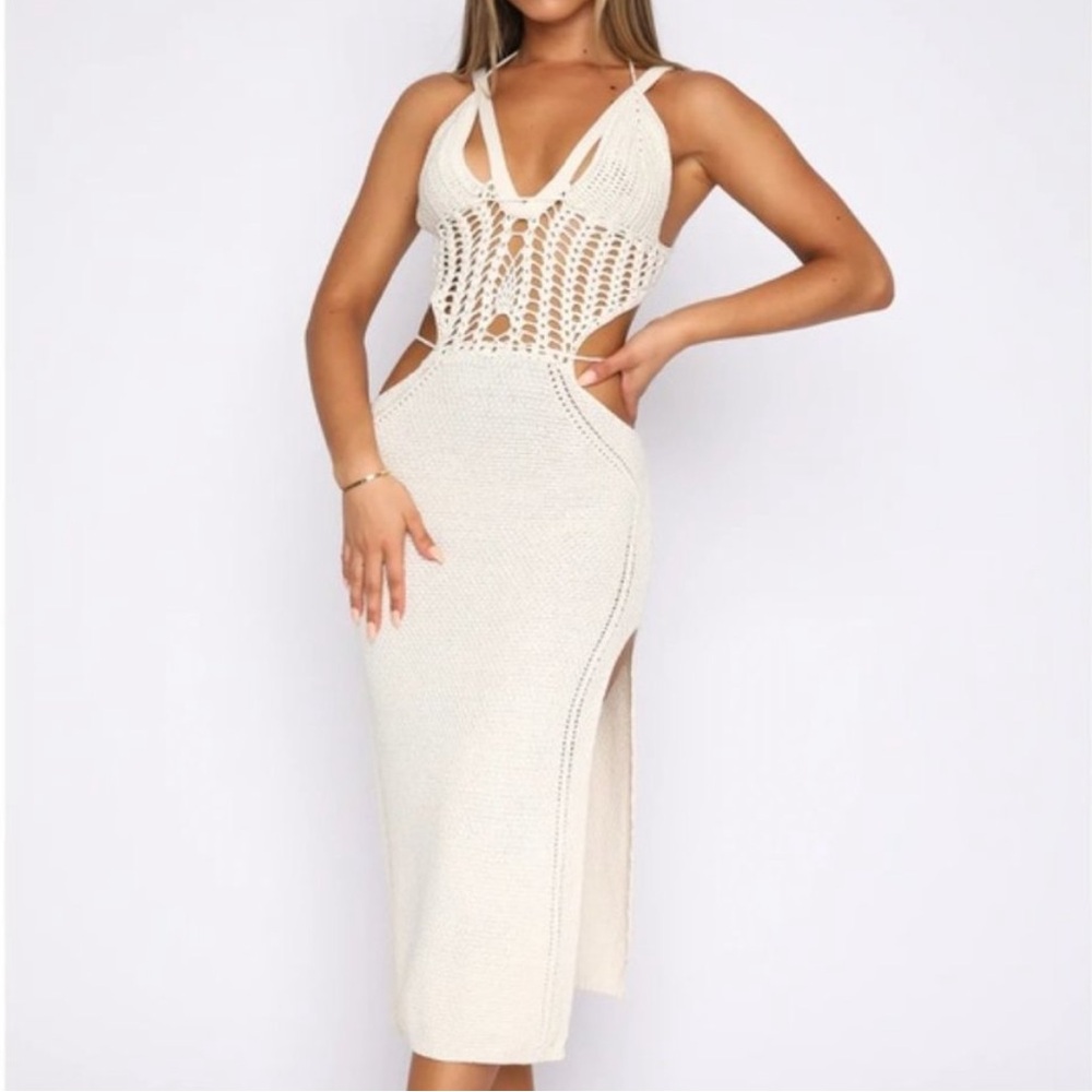 White Fox Easy As That Crochet Midi Off White Dress